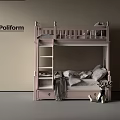 Pastel Pink Bunk Bed With Ladder Pillows Blanket And Deer Toy In Kids Room