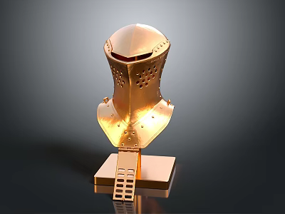 Medieval Golden Helmet With Metallic Armor Design And Display Stand 3d model