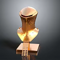 Medieval Golden Helmet With Metallic Armor Design And Display Stand