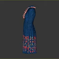 Blue Long Sleeve Dress With Ruffled Collar And Floral Embroidery Design