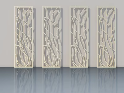 Four White Modern Hinged Doors With Branch Like Openwork Interior Design 3d model
