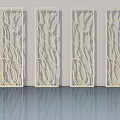 Four White Modern Hinged Doors With Branch Like Openwork Interior Design 3d model