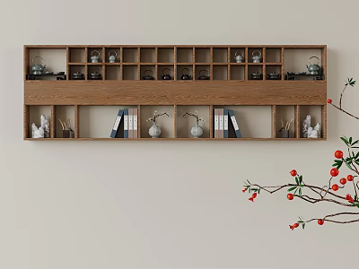 New Chinese-style Tea Cabinet Wall-mounted Cabinet Wooden Rack 3d model