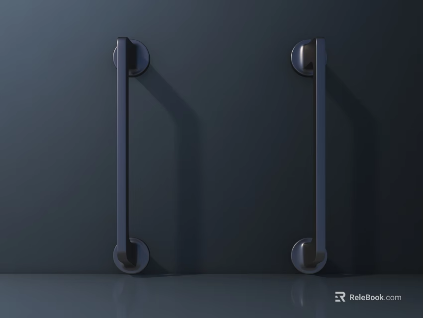 Long Sleek Metal Door Handles On Dark Cabinet With Shadow 3d model 