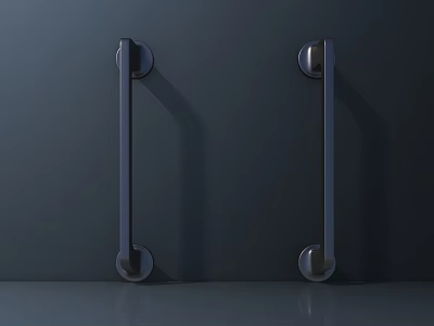 Long Sleek Metal Door Handles On Dark Cabinet With Shadow 3d model