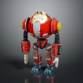 Red Mechanical Robot Character With Yellow Shoulders And Blue Feet Design