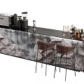 Stylish Bar Counter With Stone Pattern Surface And Brown Leather Bar Stools Featuring Coffee Machine