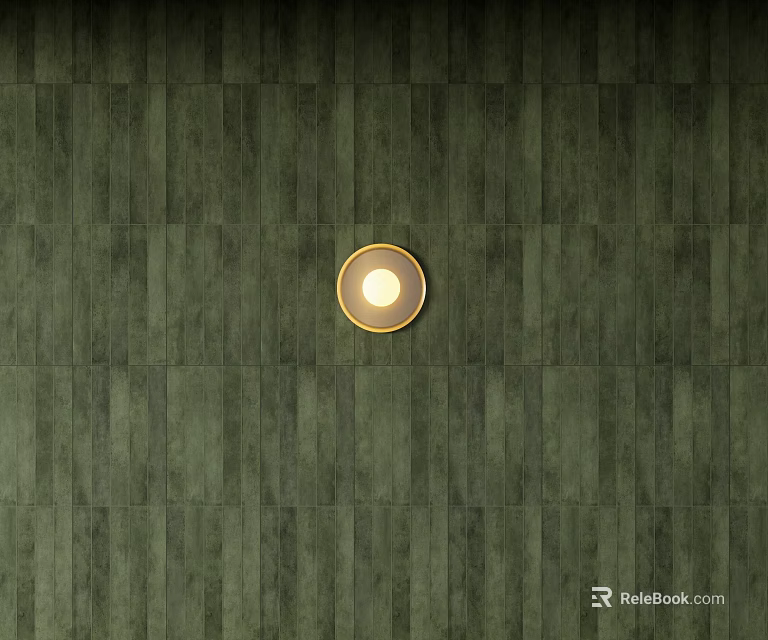 Green Textured Wall With Circular Warm Light Fixture In Modern Interior 3d model
