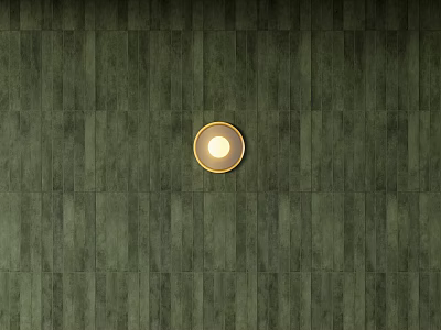 Green Textured Wall With Circular Warm Light Fixture In Modern Interior 3d model
