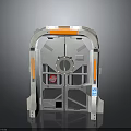 Futuristic Sci-Fi Hatch Structure With Circular Core Orange Stripes And Blue Label 3d model