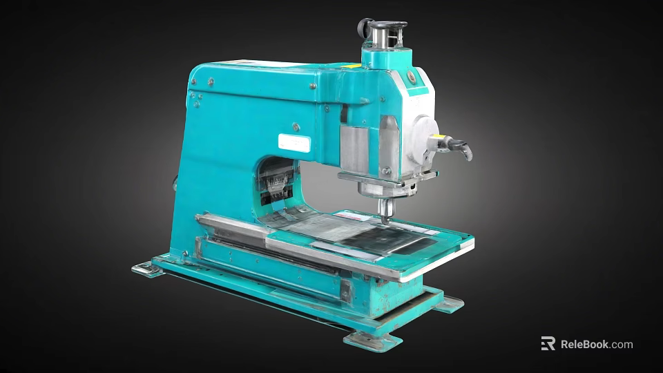 Blue Industrial Metal Stamping Equipment With Worktable And Support Base For Manufacturing 3d model 