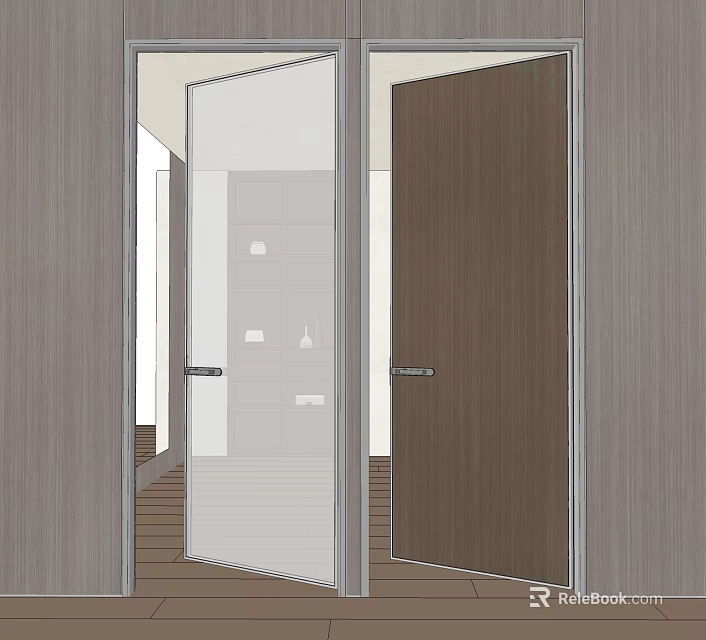 Modern Swing Door With Glass Panel And Wooden Surface For Interior Use 3d model