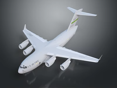 Large White Passenger Airplane with Four Engines Green Logo on Tail and G0001 on Fuselage 3d model