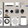 Various Types Of White Washing Machines With Wall Mounted Appliances And Laundry Accessories