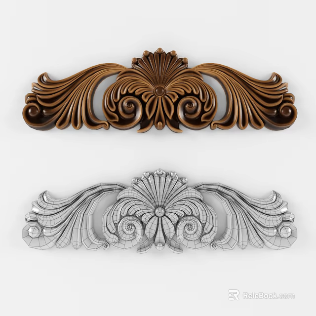 Intricate Decorative Carvings With Ornate Patterns In Brown And Silver Designs For Furniture Decor 3d model 