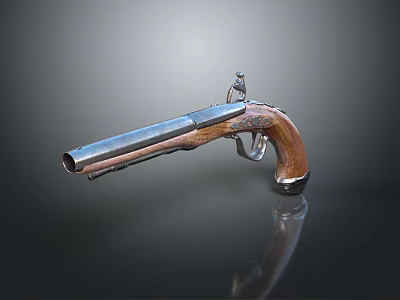 Old Fashioned Pistol With Wooden Grip And Shiny Metal Barrel 3d model
