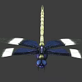 3D Rendered Dragonfly With Blue Yellow Body And White Blue Wings
