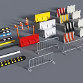 Various Roadside Facilities With Guardrails Traffic Cones Road Barriers And Speed Bumps