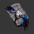 Game Movie Character With Colorful Wings Crown And Blue Bird On Stone Platform