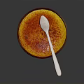 Delicious Creme Brulee With Caramelized Top In Brown Bowl And Silver Spoon