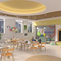 Bright And Spacious Kindergarten Interior With Tables Chairs And Decorations