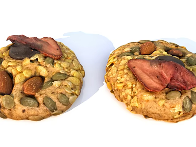 Homemade Oatmeal Cookies Topped With Almonds Pumpkin Seeds And Dried Strawberries 3d model