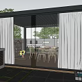 Garden Landscape With Modern Glass House Sliding Doors And Green Plants