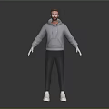 Digital Male Character Wearing Gray Hoodie Black Pants and White Shoes as