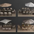 Outdoor Dining Table Set With Umbrella And Wooden Chairs For Patio Use