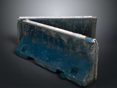 Worn Concrete Barriers With Graffiti And Holes In Construction Site 3d model