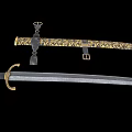 Antique Sword With Intricate Gold Patterned Scabbard And Ornate Metal Hilt Design
