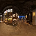 Modern Bar Interior With Large Windows Scenic View Bar Stools And Liquor Racks