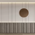 Illuminated Modern Wall Interior With Vertical Lines Circular Decor And Upholstered Panel 3d model