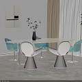 Modern Dining Table With Green Transparent Chairs Curtain Plant And Wall Art