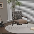 Cozy Living Space Featuring Decorative Armchair Round Rug Wooden Floor And Artwork