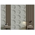 Modern Bedroom Accent Wall With Circular Patterns And Stripes 3d model