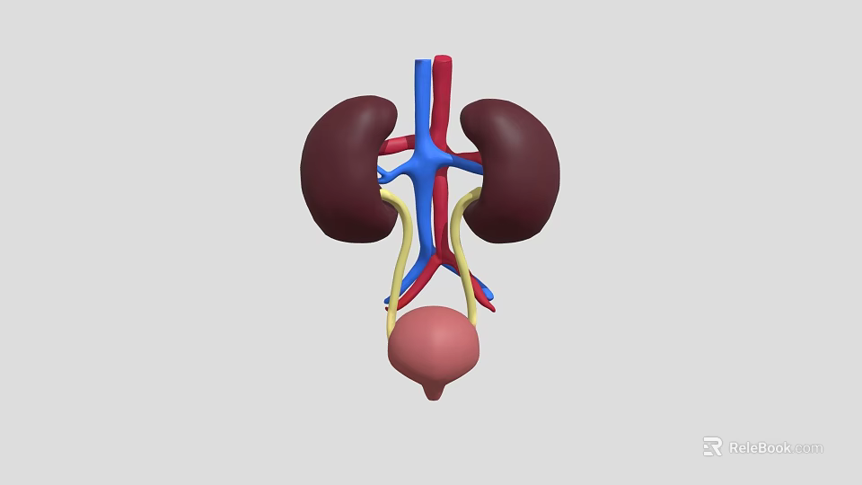 Anatomical Diagram of Human Kidneys Bladder with Connected Blood Vessels Structure 3d model 
