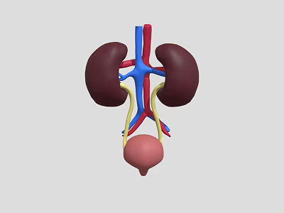 Anatomical Diagram of Human Kidneys Bladder with Connected Blood Vessels Structure 3d model