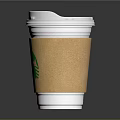 Starbucks Disposable Paper Cup With White Lid Brown Sleeve And Green Logo