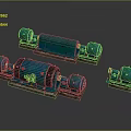 Teal Colored Industrial Equipment Three Units Featuring Bases and Motors