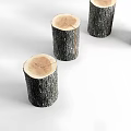 Four Natural Tree Stumps With Bark Texture And Smooth Light Colored Tops On White Background