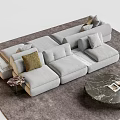 Gray L Shaped Sofa Coffee Table Combination With Pillows And Round Marble Table On Rug 3d model