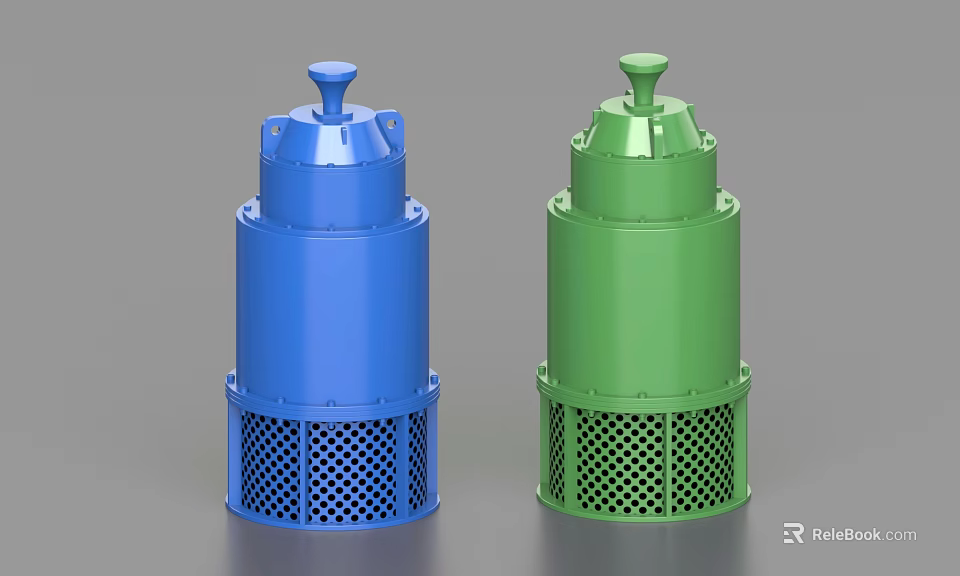 Submersible Sewage Pumps In Blue And Green Industrial Equipment Design 3d model 