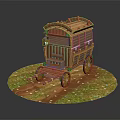 Vintage Wooden Cart With Classic Design On Grassy Ground And Dirt Trail
