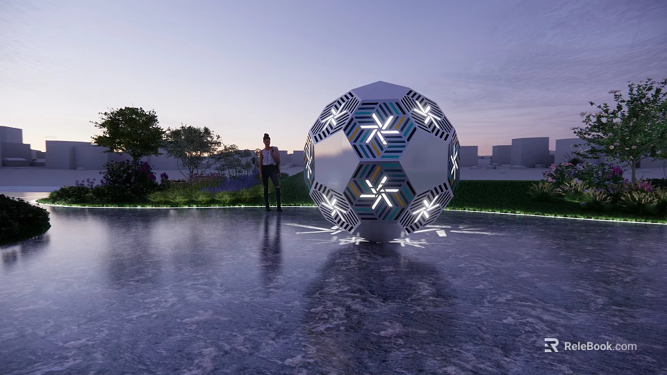 Outdoor Modern Spherical Garden Ornament With Geometric Patterns And Illuminated Design 3d model 