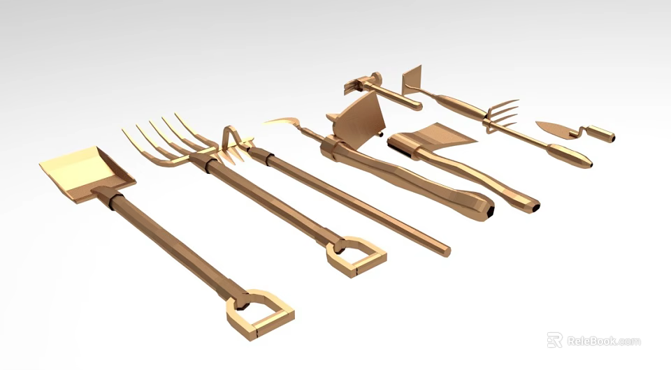 Modern Gold Metal Ornamental Decor Set For Home With Tool Design Elements 3d model 
