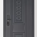Dark Gray Swing Doors With Decorative Patterns Smart Lock And Vertical Stripes Design 3d model