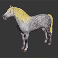 White And Gray Spotted Horse With Silver White Mane Standing Gracefully On Dark Background