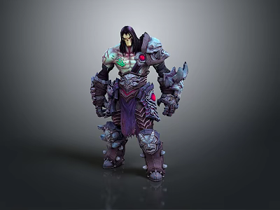 Fantasy 3D Character Model With Armored Body Purple Outfit And Green Glowing Gem 3d model