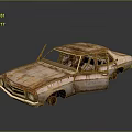 Rusty Old Sedan With Weathered Body And Open Doors On Dark Surface 3d model